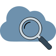 Blue Cloud Symbol with Magnifying Glass Overlay Representing Data Analysis and Cloud Computing Search