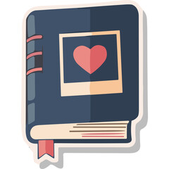 Blue Journal With Red Heart Photo Frame on Cover and Bookmark Detailed Illustration of a Diary Recording Memories and Love Stories Romantic Keepsake