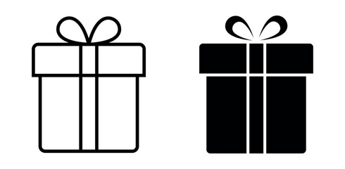 Gift box icons set in line and solid styles, holiday present boxes collection for Christmas, birthdays and celebrations, surprising gift box symbols in clean flat minimal design - stock vector