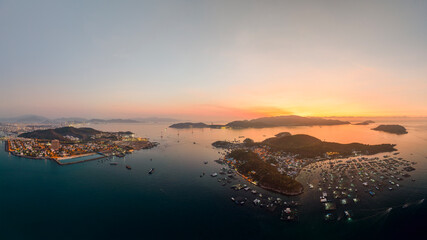 April 30, 2025: Panorama of Tri Nguyen Island, Nha Trang City, Khanh Hoa Province at dawn