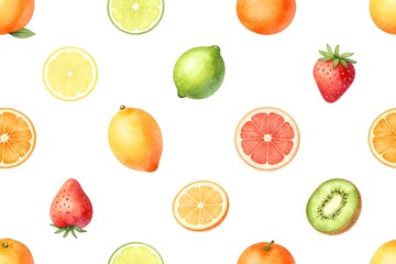 Seamless watercolor pattern with colorful hand painted elements on white background