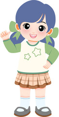 Adorable cartoon illustration of cute girl with ok gesture