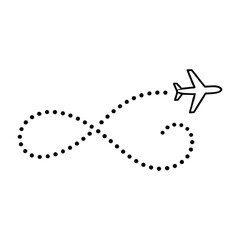 An elegant airplane tracing an infinite dotted path representing endless journeys and boundless exploration
