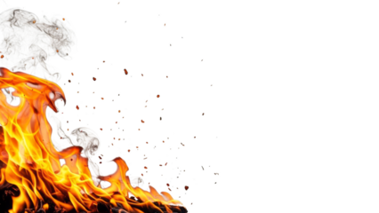Dynamic Fire And Smoke With Flying Sparks On Black Background