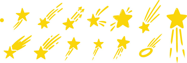 Whimsical Hand-Drawn Shooting Stars and Glowing Cosmic Icons on a Dark Background
