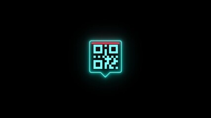 Glowing neon QR code icon animation,QR code with scan icon isolated animation ,mobile QR code neon icon animation, QR code 4k video footage 