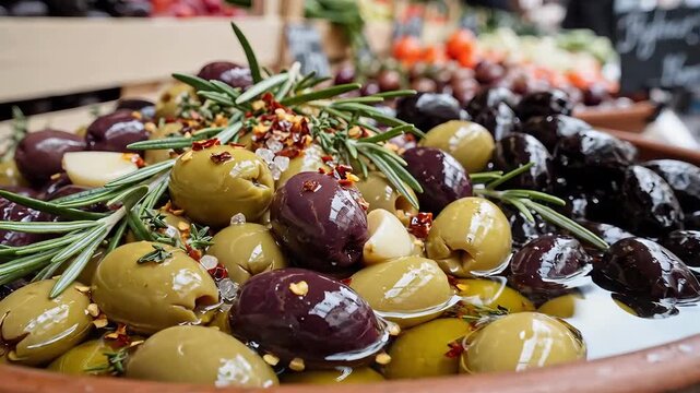 Delicious Olives Displayed at a Vibrant Farmers Market.