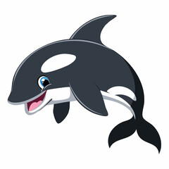 Obraz premium Cartoon Orca with Green Eye a Playful Marine Creature.
