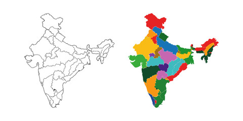 Colorful map of india showing states and outline