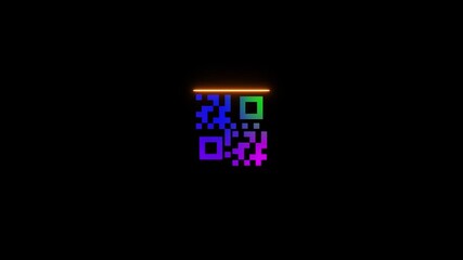 Glowing neon QR code icon animation,QR code with scan icon isolated animation ,mobile QR code neon icon animation, QR code 4k video footage 