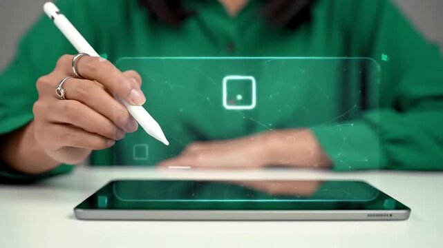 Digital Document Management with Stylus Interface. Virtual Checklist and Task Completion Tools. Modern Productivity Technology Overlay.