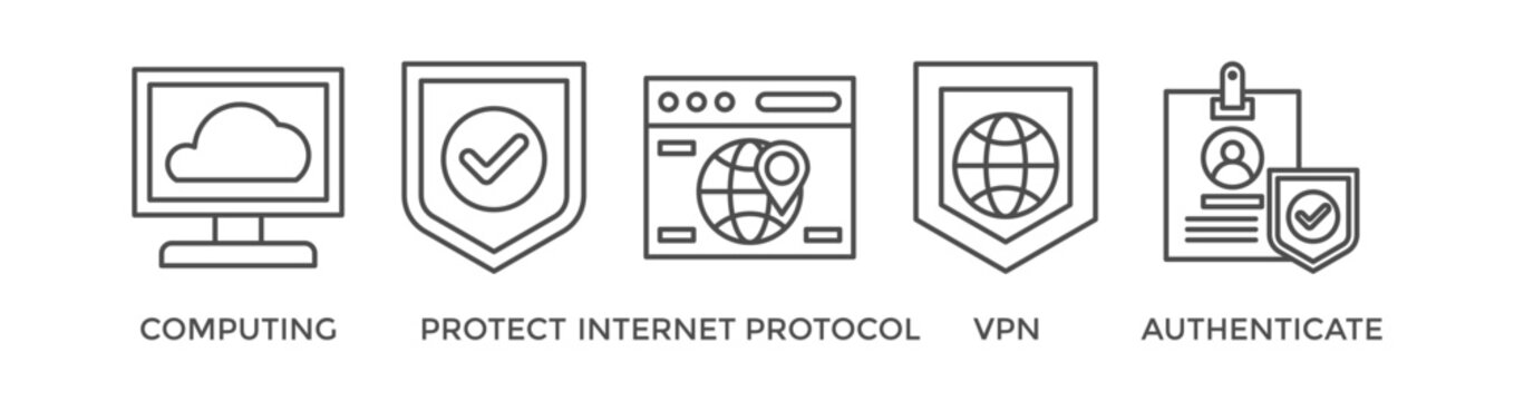 IPsec banner web icon vector illustration concept for internet and protection network security with icon of cloud computing, protect, internet protocol, vpn, and authenticate