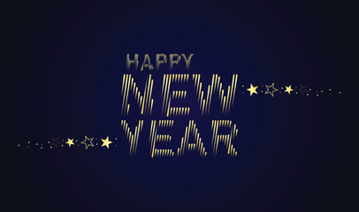 Minimalist Happy New Year design featuring elegant gold line typography with star accents on a dark background, perfect for festive greetings, banners, and celebration graphics. © DEEP