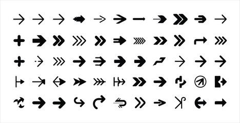 Vast collection of black right pointing arrows with various styles thicknesses and shapes for apps