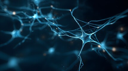 Glowing biological structures represent interconnected nerve cells in a dark digital space