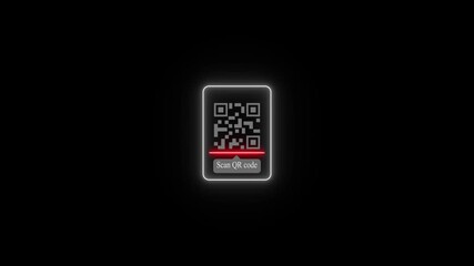 Glowing neon QR code icon animation,QR code with scan icon isolated animation ,mobile QR code neon icon animation, QR code 4k video footage - Powered by Adobe