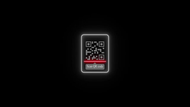 Glowing neon QR code icon animation,QR code with scan icon isolated animation ,mobile QR code neon icon animation, QR code 4k video footage 