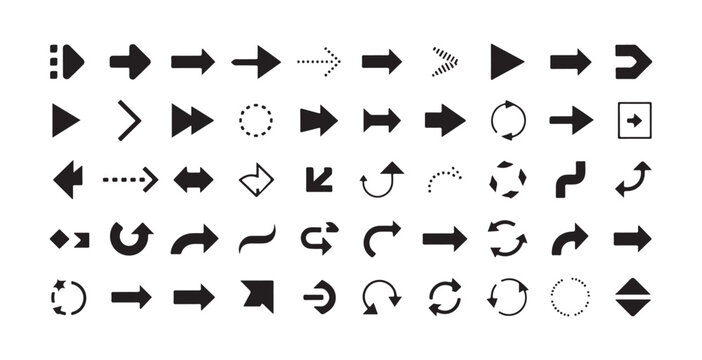 Compilation of diverse arrow icons illustrating navigation redirection data flow and user interaction cues