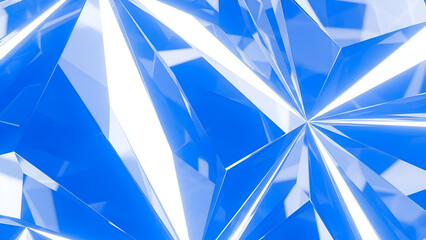 Abstract crystalline forms emerge in a vibrant blue polygonal geometric design