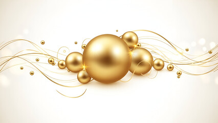 Elegant golden spheres and flowing lines on a bright background radiating luxury