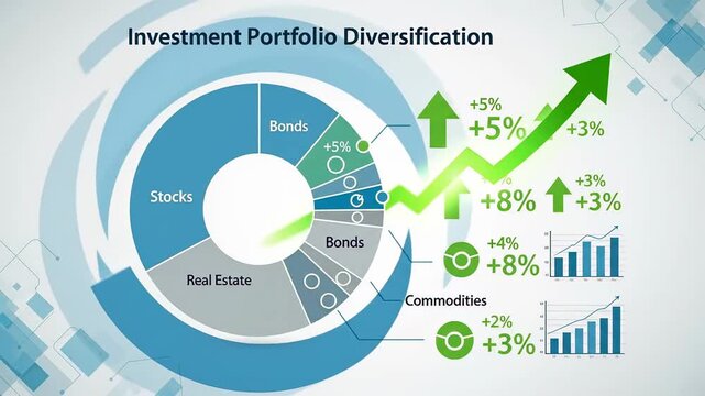 Investment Portfolio Diversification Strategy with Growth Charts and Rising Arrows