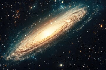 Obraz premium Spiral galaxy, bright core, against star-filled dark space