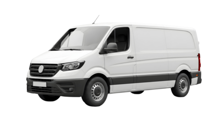 A commercial van, clean, pristine, and ready for work, stands out, isolated on transparent background	
