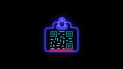 Glowing neon payment QR code icon animation,QR code with scan icon isolated animation ,mobile QR code neon icon animation, QR code 4k video footage