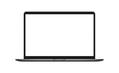 Modern digital notebook computer technology with blank display screen isolated on white background