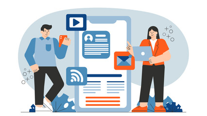 Flat vector of professional networking app usage Flat Vector Illustration