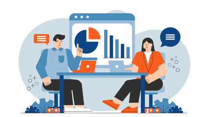 Flat design of panelists debating business trends Flat Vector Illustration