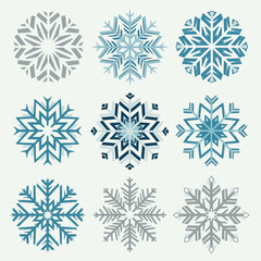Fototapeta premium Set of ten diverse blue and gray snowflake illustrations showcasing intricate winter designs for