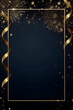 Vertical Elegant New Year Party Flyer Background with Golden Confetti and Frame