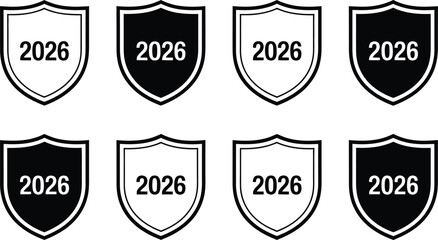 Fototapeta premium Collection of Shield Icons Featuring the Year 2026