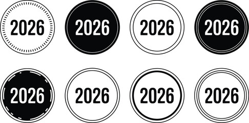Collection of Circular Icons Featuring the Year 2026