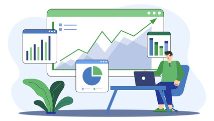 Financial analyst presenting economic forecast Flat Vector Illustration