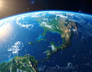 Beautiful rendering of Earth from space, with continents and ocean