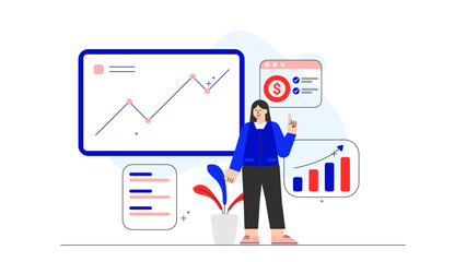 Business partners reviewing profit report Flat Vector Illustration