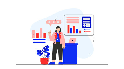 Business team calculating ROI Flat Vector Illustration