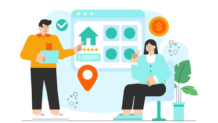 Business people analyzing real estate investment Flat Vector Illustration