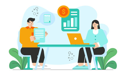 Flat illustration of tax consultant with clients Flat Vector Illustration