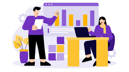 Business team tracking investment portfolio Flat Vector Illustration