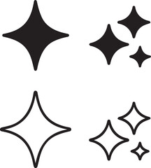 Black Sparkle and Twinkle Icons Set. Vector Illustration.
