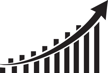 Black Bar Chart with Upward Arrow Symbolizing Business Growth and Financial Success