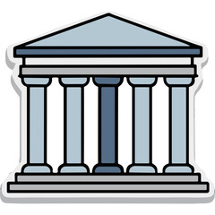 Obraz premium Classical Architecture Building With Columns Pediment And Triangle Roof In Light Blue And Gray Colors On White Background With Shadow