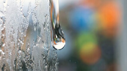 Raindrop Falling on Foggy Glass Window Close-Up