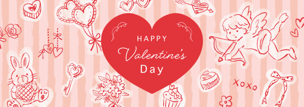Cute Doodle-Style Valentine’s Day Banner with Hand-Drawn Line Art. - Powered by Adobe