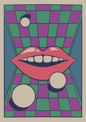 Psychedelic trippy vintage retro poster frame illustration
