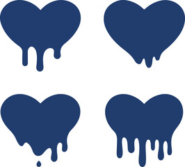 Set of Dark Blue Dripping Heart Vector Illustrations
