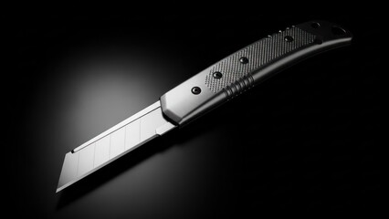 Precision: Silver Utility Knife with Retractable Blade on Black Background